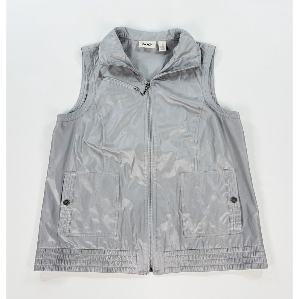 Chico's Zenergy Golf Vest Women's 1 Medium Silver Gray Full Zip Lightweight